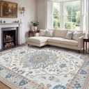 10x12 Area Rugs for Living Room, Machine Washable Boho Vintage Rug, Waterproof Surface & Non-Slip Backing, Foldable Soft Low Pile Floral Medallion Carpet for Bedroom Dining Room