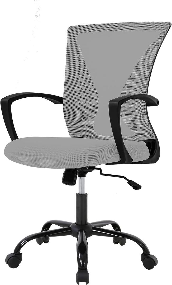 FDW Home Office Chair Mid Back PC Swivel Lumbar Support Adjustable Desk Task Computer Ergonomic Comfortable Mesh Chair with Armrest (Grey), 17d X 22w X 40h in