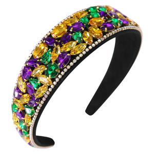 Colorful Rhinestone Headband Mardi Gras Headbands for Women Sparkly Bling Crystal Diamond Headband Padded Wide Vintage Hairband for Girls Holiday Decor Hair Hoop Yellow