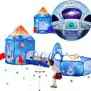 PigPigPen 3pc Kids Play Tent for Boys with Ball Pit, Crawl Tunnel, Rocket Ship Tents for Toddlers, Baby Space World Playhouse Toys, Boys Indoor& Outdoor Play House, Perfect Kids Gifts