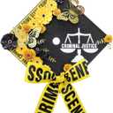 Gersoniel Criminal Justice Graduation Decorations Glitter Grad Cap Topper Graduation DIY Accessory Kit Included Paper Flowers Crime Scene Printed Bow Scale Sticker for Hat (Classic)