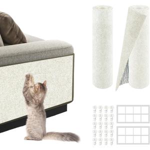 2Pack Total 78.7"x15.8" Cat Scratch Mat for Cat Couch Furniture and Wall Protector | Trimmable Self-Adhesive Carpet Climb Cat Scratcher for Covering Cat Tower and Replacement Pads (OffWhite)