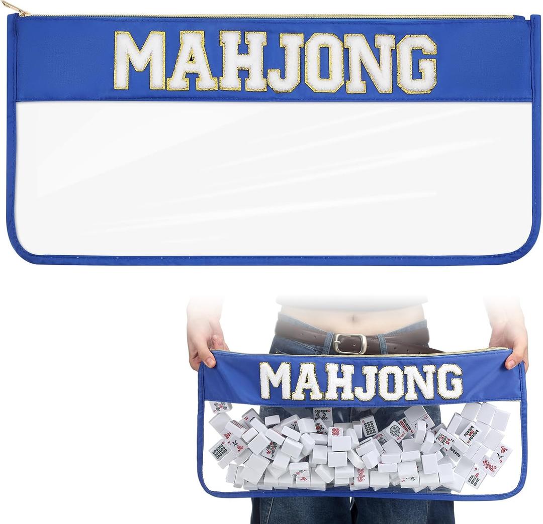 1 PCS American Mahjong Bag - Empty Mahjong Tiles Bag Only with Zippered & Letters, Case Only(Dark Blue,Moh-jong) (Blue)