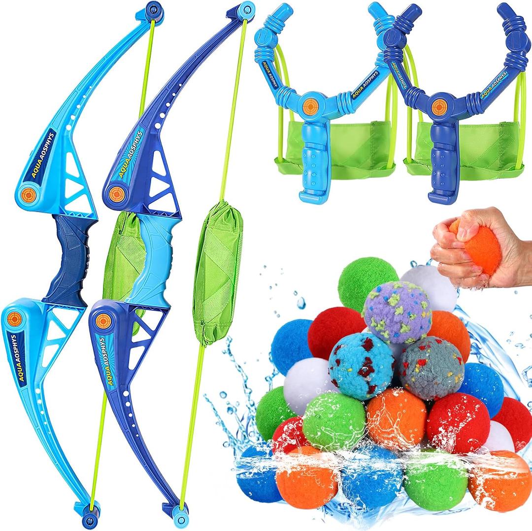 20Pcs Reusable Water Balloons + 4 Flower Water Balloons with 2 Bows and Arrows Sets + 2 Slingshots Launcher, Pool Beach Water Fight Equipment for Boys and Girls, Summer Toys for Kids Ages 3-12