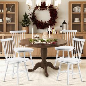 COLAMY Windsor Dining Chairs Set of 2, Upholstered Kitchen Chairs with Spindle Back, Wood Dining Chairs with Removable Cushions, Farmhouse Side Wooden Chairs for Dining Room Kitchen Restaurant, White