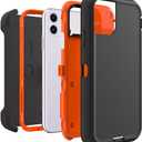 Case for iPhone 11 with Clip, Heavy-Duty Tough Rugged Shockproof Drop Protective Cover Phone Cases, Black+Orange