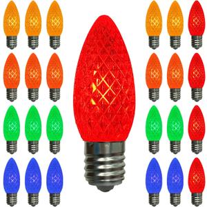 C9 LED Replacement Christmas Light Bulbs, Multicolor Shatterproof LED Bulbs Dimmable for Christmas String Lights, 0.6W Night Light Bulbs, E17 Intermediate Base Xmas Decoration Bulbs, 25 Pack