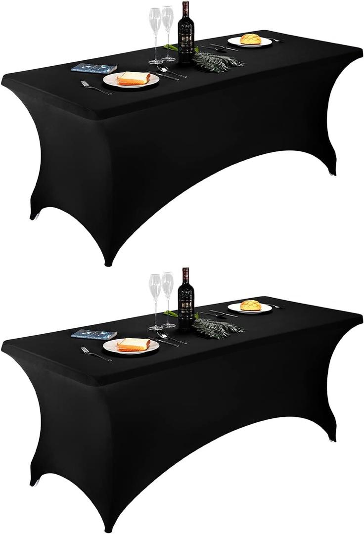 LZY Spandex Table Covers 6 Feet, Stretch/Fitted Table Covers for 6 Feet Folding Table, Rectangular Spandex Table Cloths for Wedding Party or Event (6FT-2PCS, Black)