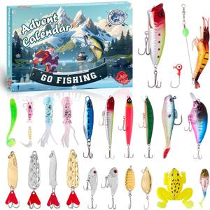Fishing Advent Calendar 2025, 24 Days Christmas Countdown Fishing Lures & Tackle Gift Set for Men Teen Boys, Xmas Holiday Fish Bait Surprise Box for Adults Fishermen