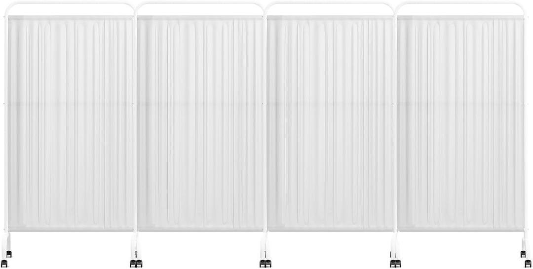 6FT Medical Privacy Screen on Wheels, Portable Freestanding Room Partition Wall Divider, Foldable Room Divider with Locking Casters (4, White)