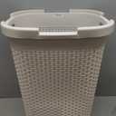 Mind Reader Slim Laundry Hamper with Lid, 60L Tall Clothes Basket, Narrow Tapered Design for Bathrooms, Closets and Laundry Rooms, Plastic, Ivory