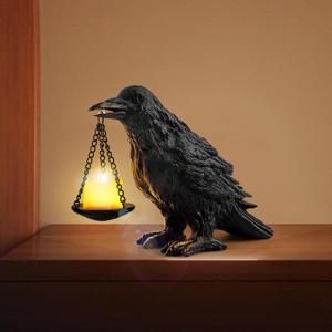 Gothic Crow Lamp with Tealight Candle Holder Resin Raven Decor Statue Gothic Home Decor for Bedroom Unique Goth Gifts Black