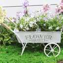 15 Inch Farmhouse Small Flower Cart with Wooden Handles Metal Wagon Planters for Outdoor Plants Decorative Wheelbarrow Plant Cart for Patio Garden Balcony Golden