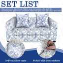 Chinoiserie Printed Sofa Cover Stretch Couch Cover with Throw Pillow Case Blue White Floral Sofa Slipcover for Living Room Decoration(2 Seat)