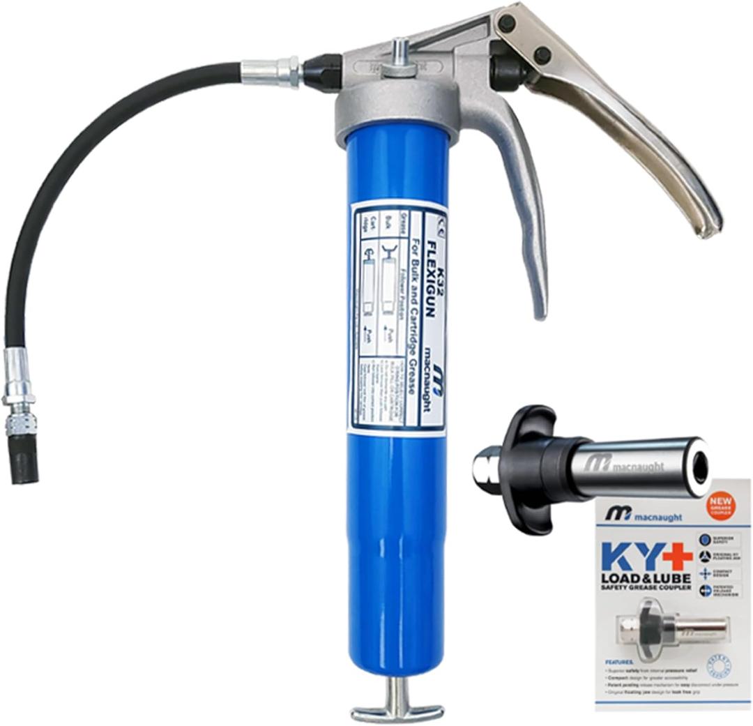 Macnaught Heavy-Duty Pistol Grip Grease Gun . Includes Our Patented KYPLUS Locking Grease Coupler (Locks on Tight, Won't Leak!)