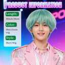 BESTBEL+Hair Cap Short Mint Green Wig for Men Short Cyan Wig for Male Shorts Green Wigs Green Anime KP Stage Outfits for Men Halloween Party Cosplay