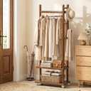 Taitiy Coat Rack Solid Wood Stand Storage 2 Shelves 4 Hooks Entryway
