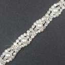 PEARLY JUN 1 Yard Pearl Rhinestone Trim Chain Silver Crystal Fringe Diamond Applique Ribbon String Tassel Strip for Sewing Wedding Dress Crafting Crafts Flower Embellishments