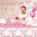 Baby Sprinkle Decorations for Girl, Sprinkled with Love Baby Shower Supplies Donut Plates Napkins Cups Tablecloth Banner Cake Topper, Honeycomb Centerpieces for Pink Donut Baby Shower Decorations