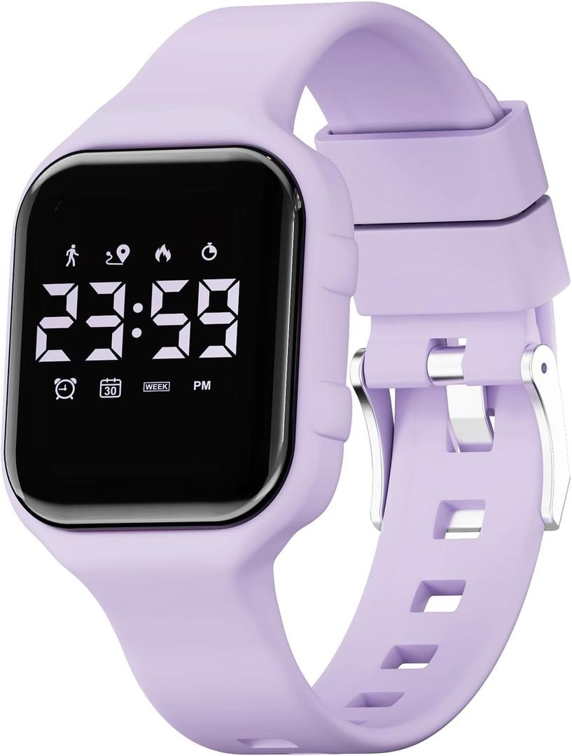 GOLDEN HOUR Kids Digital Sport Watches with Fitness Tracker, Alarm Clock, Stopwatch, No App Waterproof Birthday Gifts for Girls and Boys Ages 4-12 (Purple)
