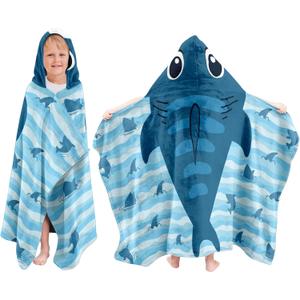 Kids Hooded Bath Towel, Boys Girls Shark Gifts Beach Towels, Toddler Hooded Towel, 30"X50" Cute Shark Towels, Poncho, Hooded Beach Towel for Kids Pool Bath Swim
