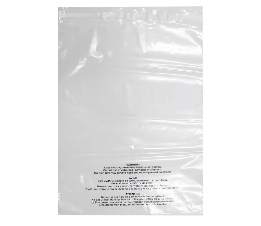 200 Count 12x15 Inch Self Seal Clear Poly Bags with Suffocation Warning for Packaging Clothing, T Shirts, Decorative Wrappers and More with Permanent Adhesive (1.5mil)