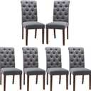 COLAMY Button Tufted Diner Chair Set of 6, Upholstered Stylish Fabric Accent Parsons Chairs with Solid Wood Legs and Padded Seat for Dining Room, Kitchen - Grey, count of 2