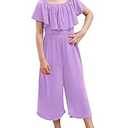 GORLYA Girls Scoop Neck Ruffle Overlay Jumpsuit Rompers Casual Loose Long Wide Leg Jumper Outfits 4-14T, 8Y, Mauve)