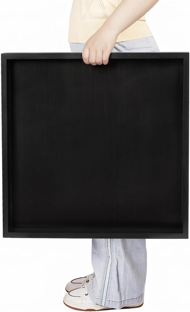Ottoman Tray for Coffee Table Living Room Wood Serving Tray Large Wooden Square 20 Inches Black