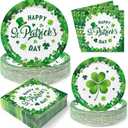 150Pcs St Patrick's Day Paper Plates and Napkins Serve 50, Green Shamrock Paper Plates Dinner Dessert St Patricks Day Napkins, Disposable Party Decorations, Irish Party Supplies Themed Tableware Set