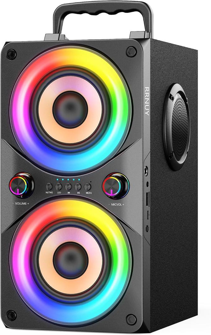 Bluetooth Speaker 100W Portable Big Powerful Deep Bass Loud Sound Wireless Boombox with Subwoofer TWS LED Lights DSP Large Wooden Speakers for Outdoor Home Party