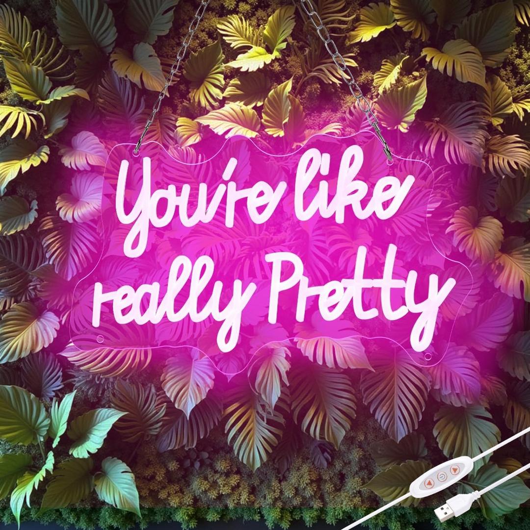 You like really pretty Neon Sign for bedroom wall,Pink led sign for wall decor with USB Power and Dimmer Switch,15 * 9 inch neon signs for room decor