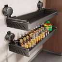 Spice Rack wall mounted 2 Pack,Suction Cups Spice Organizer for Cabinet,Large Capacity Metal Spice Shelf for Kitchen Cabinet, Pantry Doors, Bathroom, Shower, Home Decor (Gray(2 Pack))