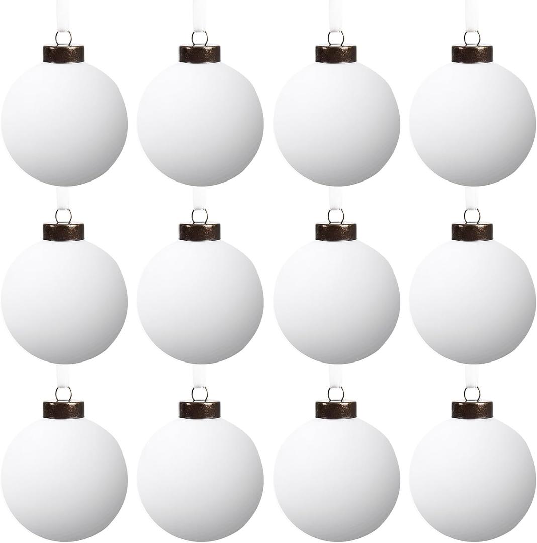 12 Pcs Velvet Christmas Balls Bulk Shatterproof Plastic Christmas Tree Decorations for Decorative Hanging Baubles (12, White, 2.36Inch)