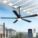Netin 52" Outdoor Ceiling Fan with Light, IP65 Waterproof Black Gazebo Fan, Plug in Hanging Ceiling Fan, 3CCT Dimmable, 6 Speeds Outdoor Fan with Remote & APP Control for Patio, Pergola, Porch