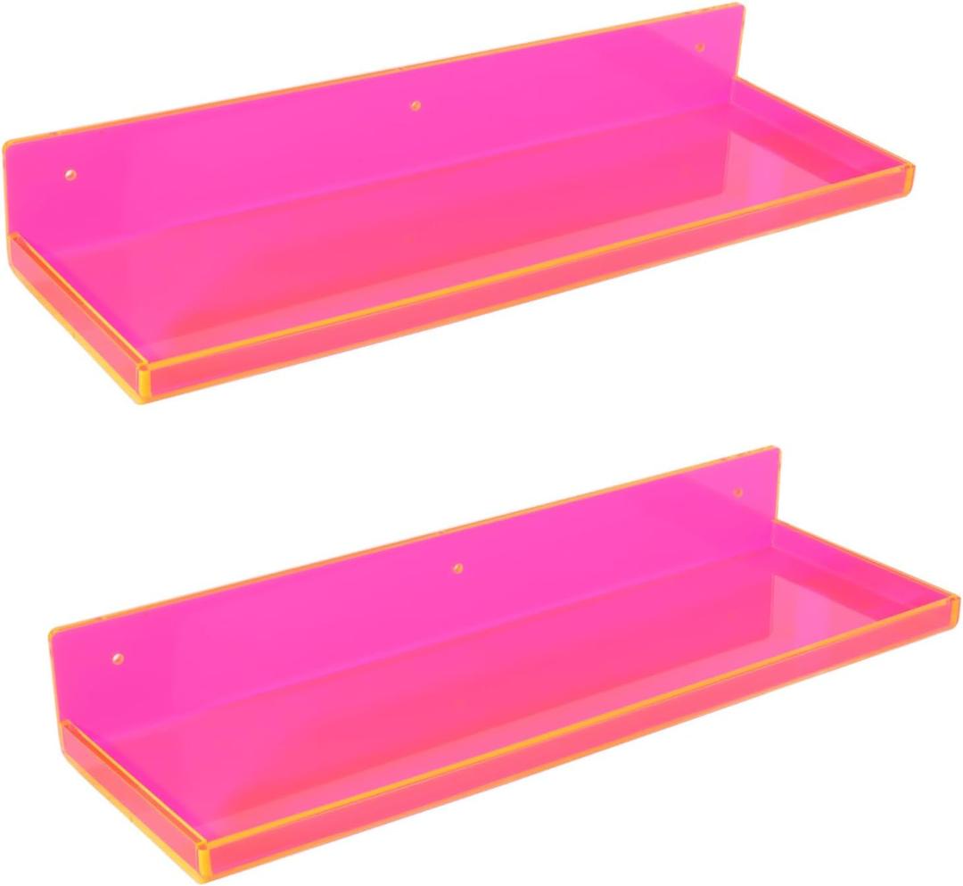 Floating Shelves for Wall Acrylic Wall Shelves for Bedroom Bathroom Living Room Kitchen 16.5X5.5'', Pack of 2, Neon Pink