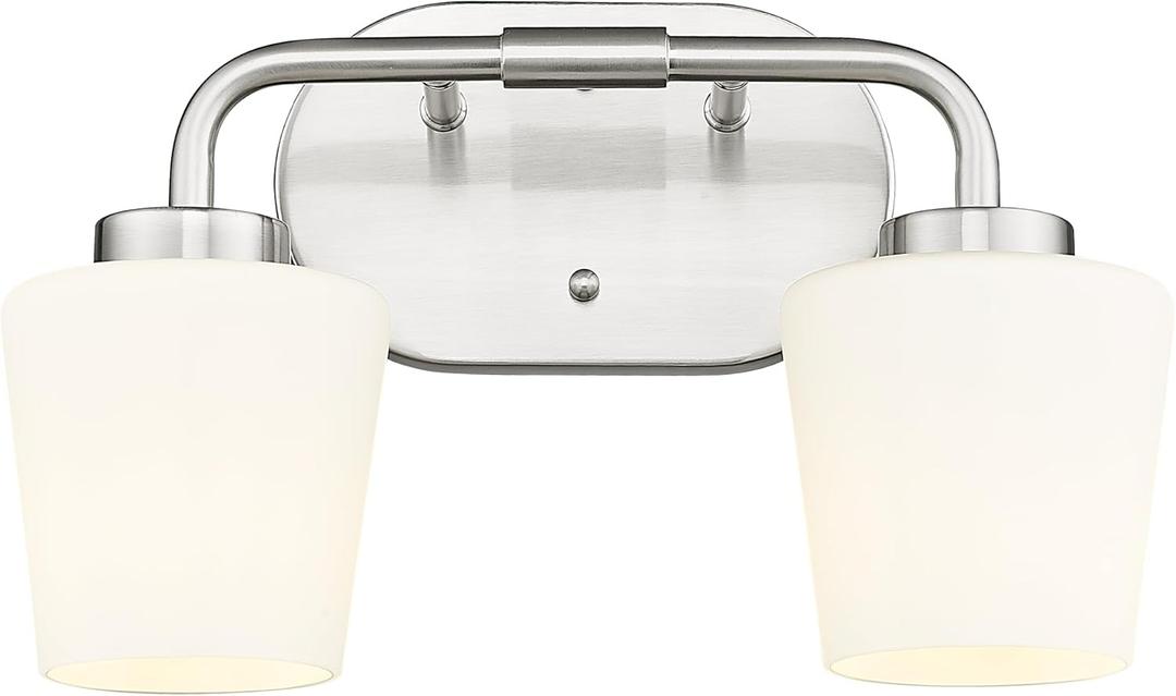 Bathroom Light Fixtures Over Mirror, 2-Light Brushed Nickel Vanity Lighting Fixtures with Milk White Glass, Vintage Farmhouse Wall Sconces Lighting, AD-22004-2W-SN