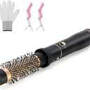 Round Hair Blow Dryer Brush - 1.2 Inch Ceramic Barrel Hair Dryer Brush for Short/Middle Hair, One Step Drying, Volumizing, Straightening and Styling, Negative Ionic Dryer Brush (Black-Golden, 1.2)