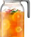 OneDream Glass Pitcher with Lid  64oz Glass Mason Jar Pitcher with Wide Mouth, Airtight Seal, Leak-Proof, Spout Design  Ideal for Iced Tea, Sun Tea, Cold Beverages, and Home Entertaining (Gray)