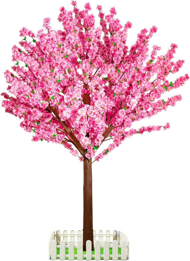 Tall Artificial Cherry Blossom Trees Handmade Pink Fake Tree with Base Indoor Outdoor Home Office Party Wedding, Faux Peach Blossom Tree (6 FT)