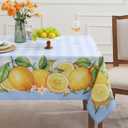 Romanstile Summer Tablecloth Rectangle, Lemon Flower Buffalo Plaid Decorative Table Cloths Stain Resistant Fabric Table Cover for Dinner/Party/Picnic/Indoor/Outdoor (Blue, 52 x 70 Inch)