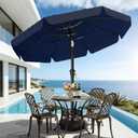 AreShark 9FT 3-Tiers Patio Umbrella with Valance, Outdoor Umbrellas with Crank/Tilt, Table Market Umbrella Vented w/ 8 Sturdy Ribs for Garden, Deck, Backyard, and Pool, Navy