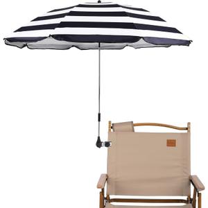Chair Umbrella with Clamp,46 inches UPF 50+ Clip on Parasol for Patio,Beach Chairs,Strollers,Wheelchairs,Golf Carts (Stripe)