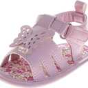 Josmo Baby Girl Sandals Soft Sole Spring Summer Dress Floral, Butterfly & Bow Sandals Size 2-4 Infant (Pink)