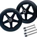 6 Inch Replacement Wheels (2-Pack) - Universal PU for Wheelchair, Walker & Rollator - Quiet Anti-Slip Solid Rubber with Sealed Bearings - Black