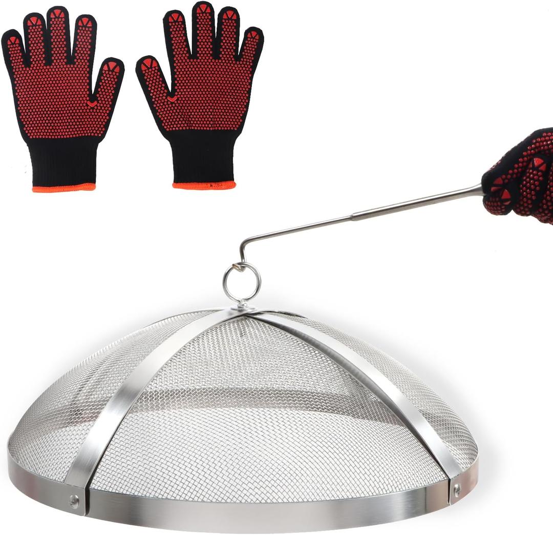 Spark Screen for Solo Stove Bonfire 19.5-Inch, Stainless Steel Mesh Cover with Removable Handle, Fire Pit Spark Guard for Patio, Backyard, Camping