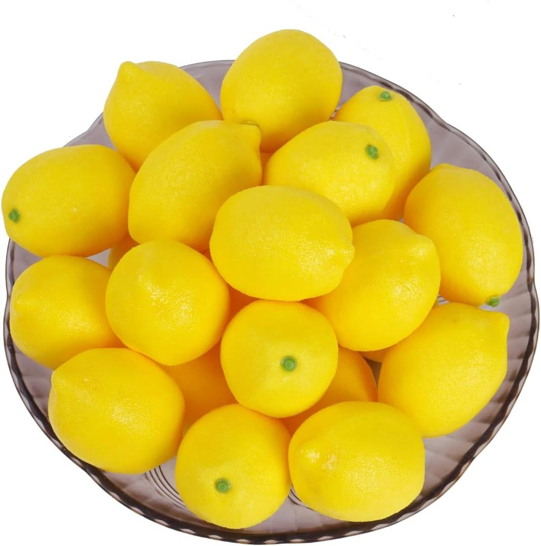 Notakia 25 Artificial Lemons Artificial Fruits Fake Lemons Lifelike Lemonade Simulation Party Kitchen Table Summer Decorations Vase Filler Photographic Props (25 Pcs Yellow Lemons)