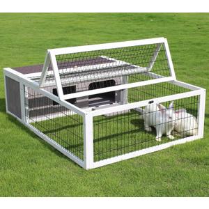 Tortoise House Habitat Wooden, Chicken Coop with Run Rabbit Hutch Small Animal Hutch Enclosure Indoor/Outdoor-Grey + White Trim