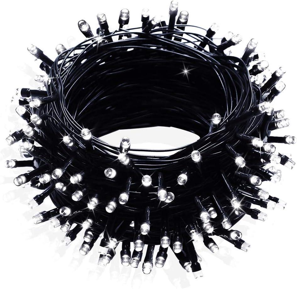 FULLBELL Black and White Christmas Decorations, Black Christmas Lights 33ft 100 LED with Memory Function, 8 Modes Gothic String Lights for Tree, Goth Home, Indoor Outdoor