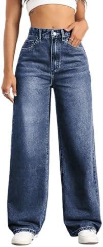Mars power Straight Leg Jeans for Women,High Waisted Wide Leg Loose Stretchy Boyfriend Denim Pants Baggy Jeans for Women, XL